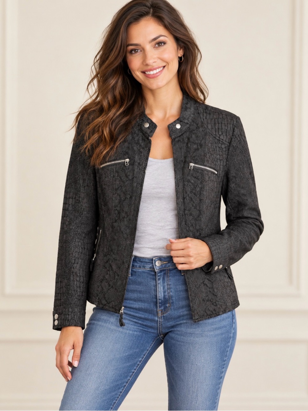 Peck & Peck Weekend Women's Black Snake Skin Pattern Jacket